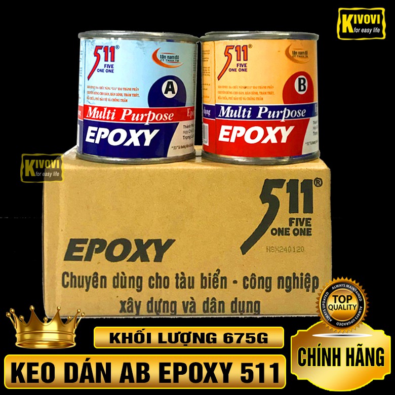 Keo AB Epoxy 511 2 Thành Phần 675g - Keo Dán Đa Năng Siêu Dính - Keo Chống Thấm Nước ,Chịu Lực Chống Ăn Mòn - Kivovi