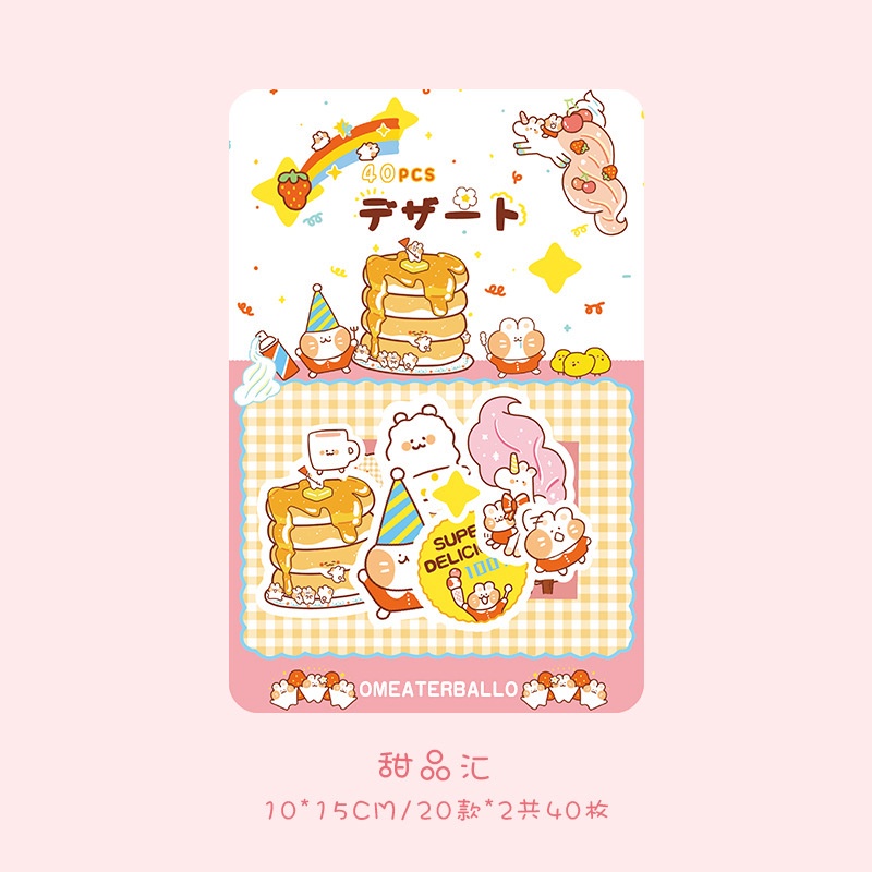 Sticker động vật dễ thương gấu và thỏ trang trí sổ tay 40 miếng