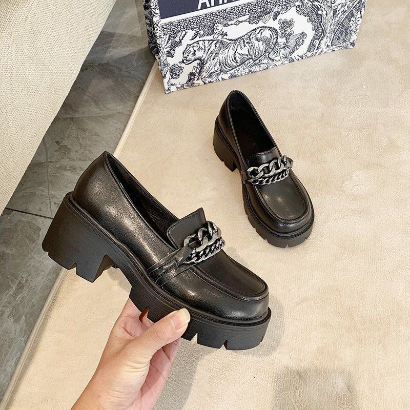 Giày Oxford nữ da lì phối xích