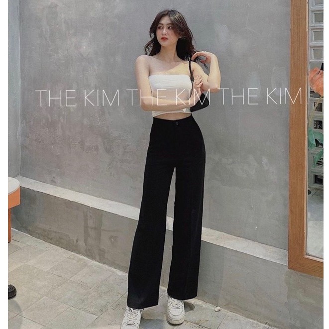 [Mã WAMT2405 giảm 10K đơn 0K] Quần âu ống suông rộng nữ The Kim quần tây đen ống xuông nữ culottes cạp cao