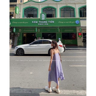 Váy hai dây chấm bi vạt dài (ảnh thật)