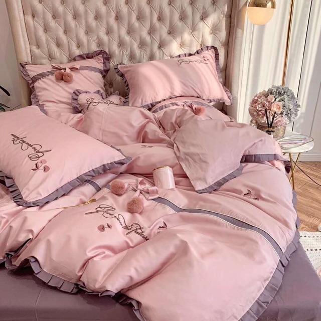 Set lụa tim bông 7 món cao cấp, đẹp hoàn hảo