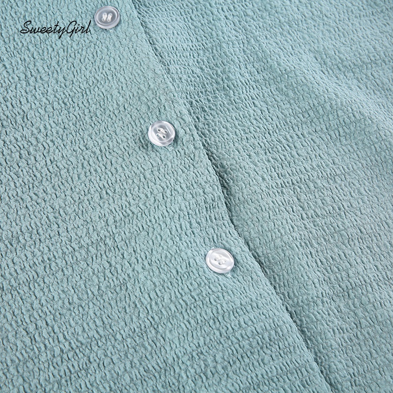 Áo Sơ Mi Tay Ngắn Cổ Bẻ Cài Nút Dáng Ôm Màu Trơn 2022 Thời Trang Cho Nữ