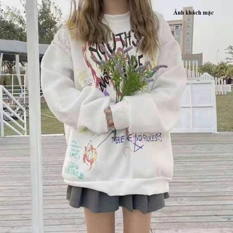 Áo nỉ lót bông sweater họa tiết cá tính unisex nam nữ