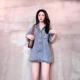 Áo sơ mi bò ngắn tay túi hộp- sơ mi jean trơn cộc tay from rộng unisex Màu xanh phong cách ulzzang hàn quốc