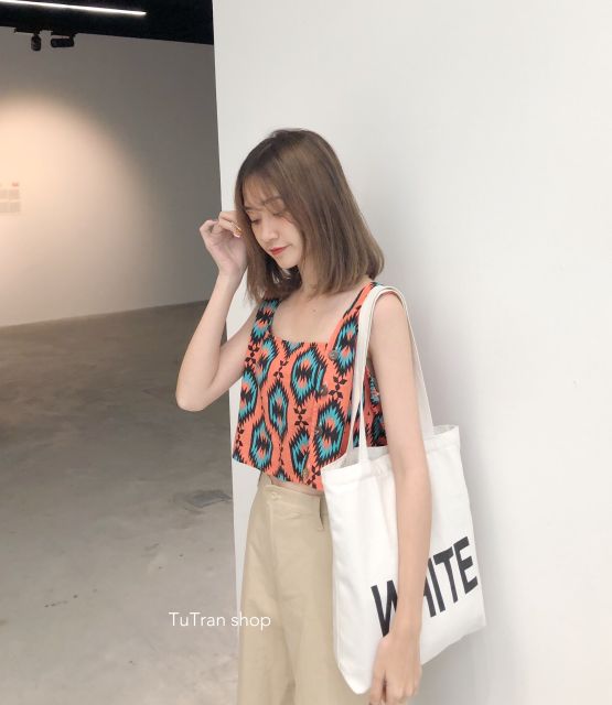 Tanktop linen cổ vuông