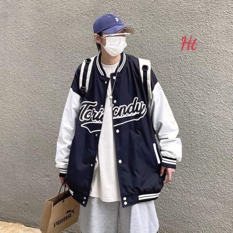 Áo khoác Nỉ bomber TORI phối tay trắng HT12