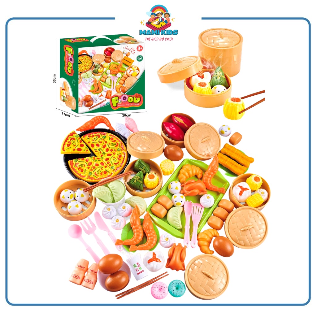 Bộ đồ chơi nấu ăn nhà bếp cho bé gái trai, bộ đồ các món ăn loại 58, 82, 88 chi tiết cho trẻ em 2 3 4 5 6 tuổi