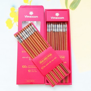 Đũa gỗ hương đầu trai sọc Vimexcom hộp 10 đôi (không chất bảo quản, cong vênh, nấm mốc, nhuộm màu)
