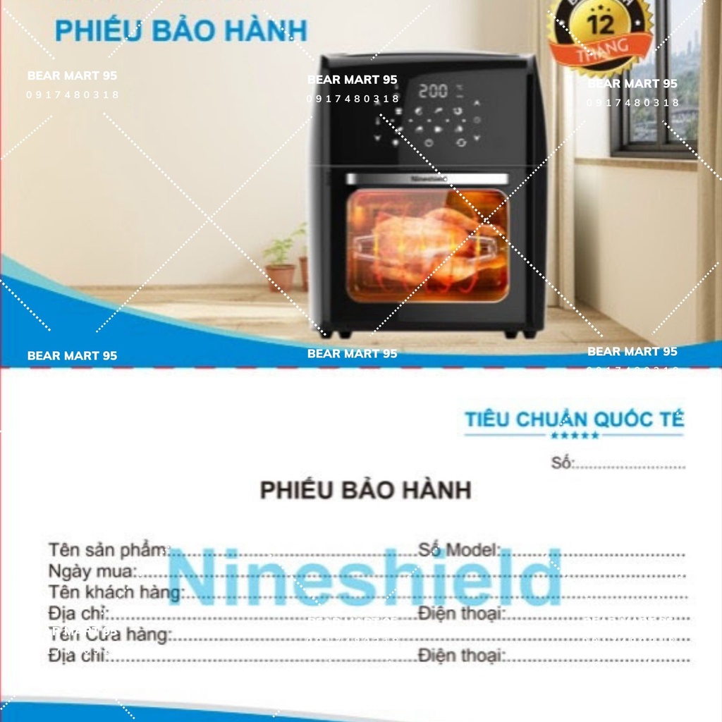 Nồi chiên không dầu Nineshield KB-1200, cảm ưng , dung tích 12,5L-Bear Mart 95