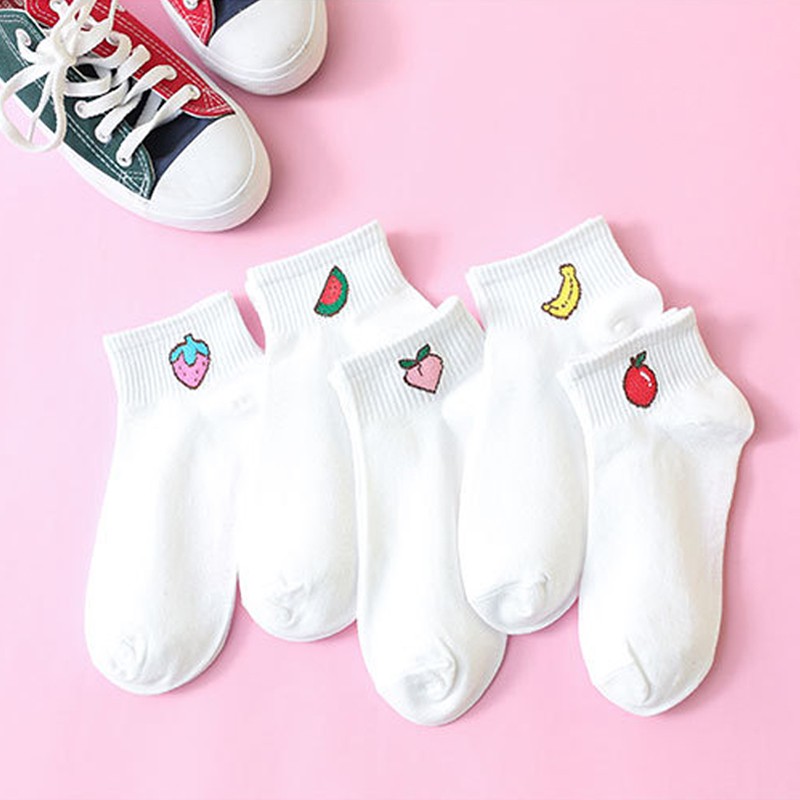 Xiaozhainv Vớ Ngắn Thêu Hình Trái Cây Dễ Thương