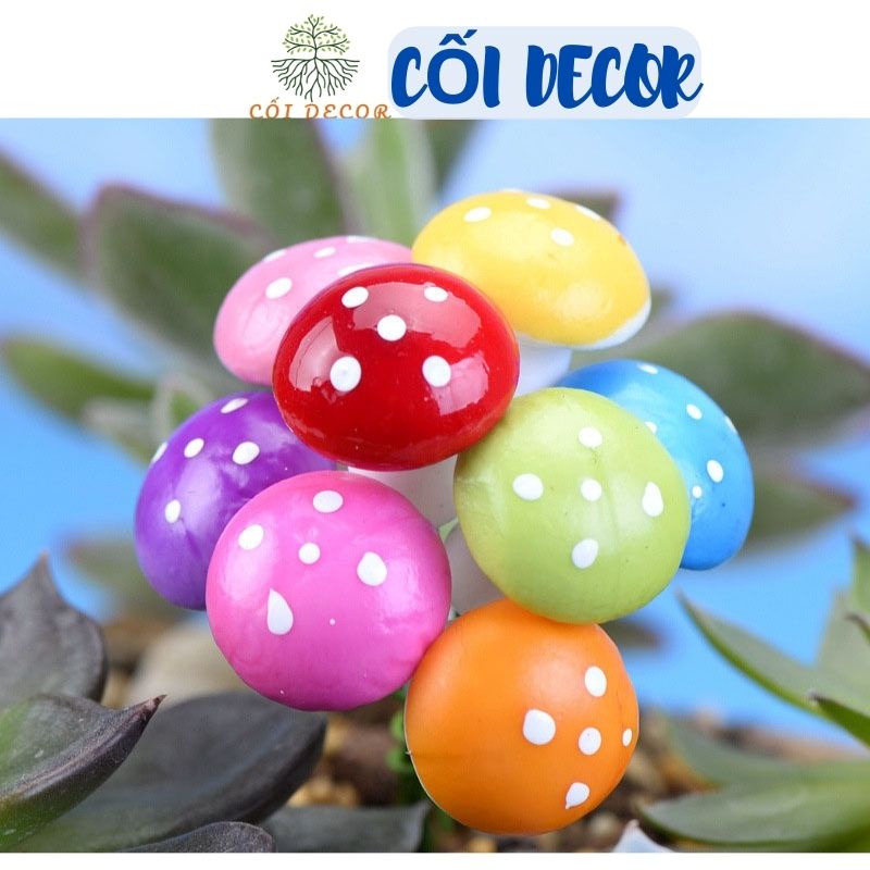 Nấm nhựa nhiều màu sắc có chân gắn trang trí mô hình tiểu cảnh, sen đá, sân vườn (H091)
