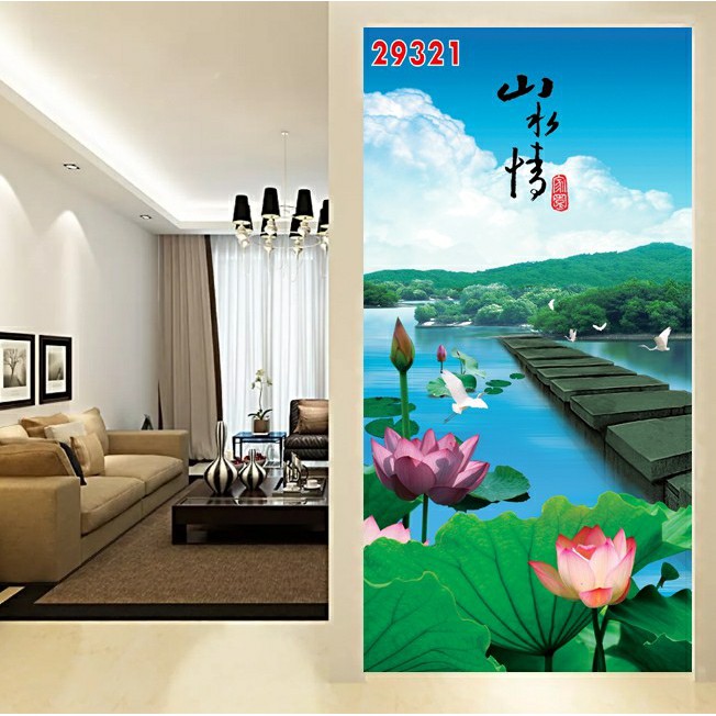 Tranh dán tường 3d khổ dọc trang trí phòng khách giá rẻ đẹp chất liệu decal pp keo sẵn bóc dán6