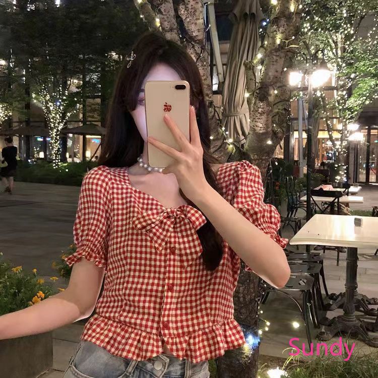 Áo Sơ Mi Tay Ngắn Kẻ Sọc Phối Nơ Thời Trang Mùa Hè Cho Bé Gái