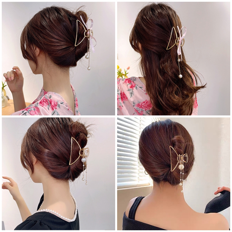 Kẹp tóc càng cua đính hạt ngọc trai nhân tạo phong cách Hàn Quốc thời trang dành cho nữ