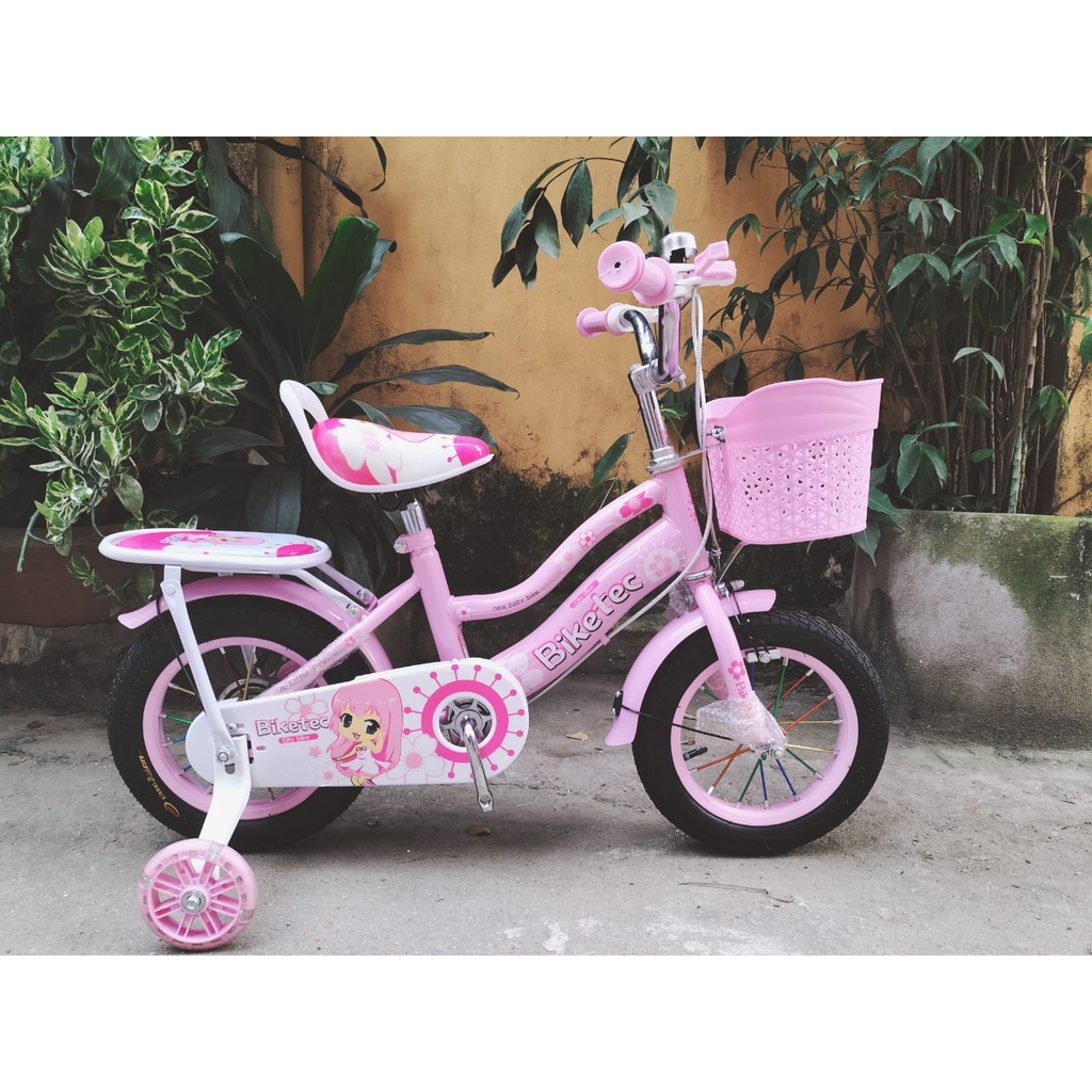 xe đạp hồng chắc chắn dễ thương bé gái 3-7 tuổi size 12 14 16