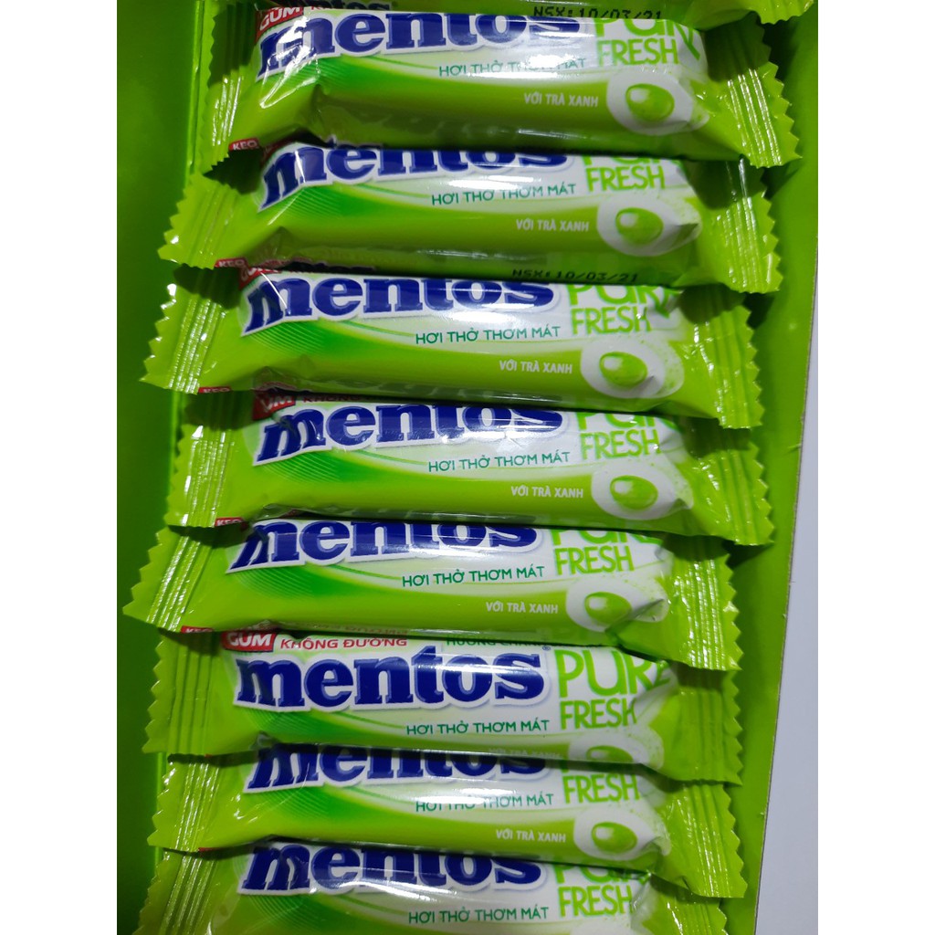 [5 Thỏi] Kẹo Gum Mentos Không Đường Pure Fresh Hương Bạc Hà Hơi Thở Thơm Mát Với Trà Xanh