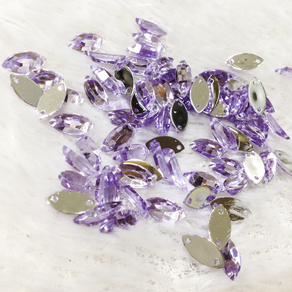 Set 15 hạt đá nhựa acrylic kết áo hình thoi lá sang trọng size 1cm