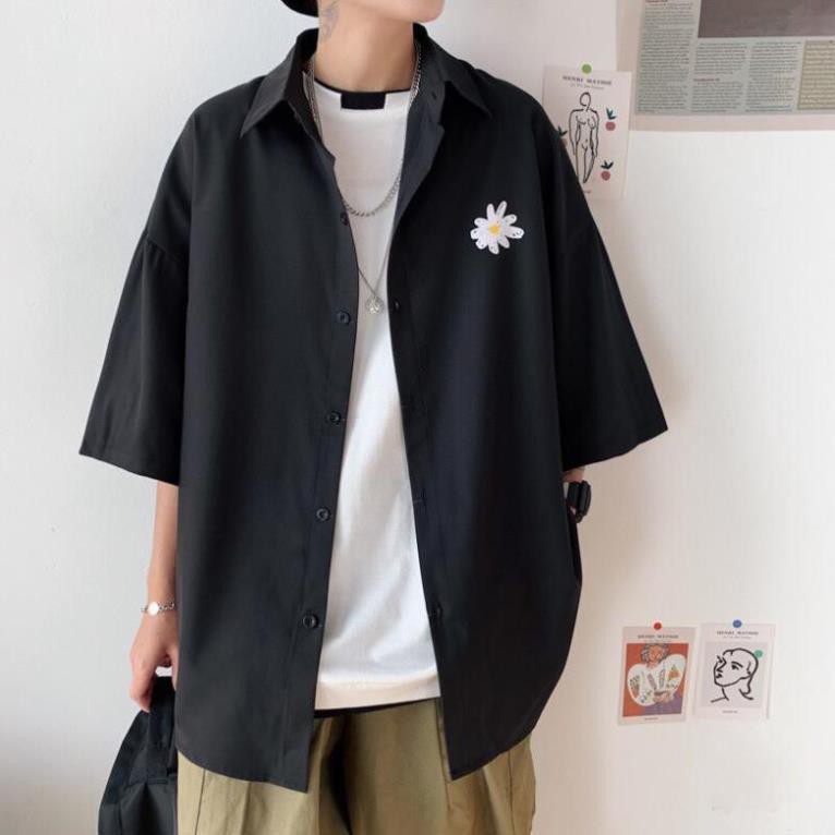 Áo sơmi tay lỡ kaki unisex Quốc Dân hoa cúc nam nữ phong cách thời trang kmg bao chất