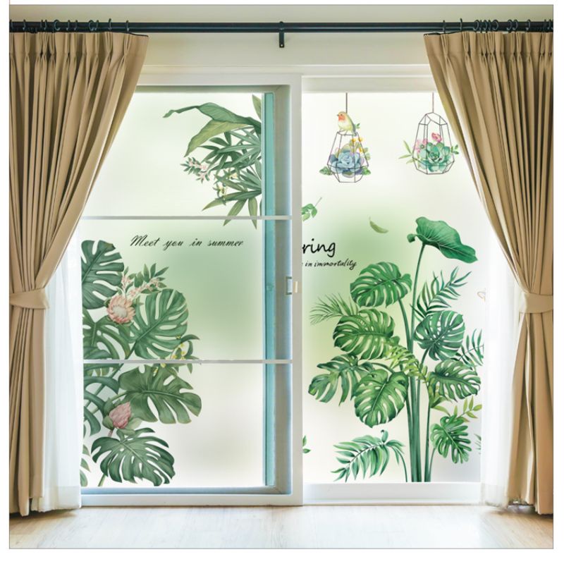 HC02 Bộ vườn hồng decal dán kính cửa sổ phòng ngủ ban công chống nắng giấy dán kính làm mờ kính decal tĩnh điện