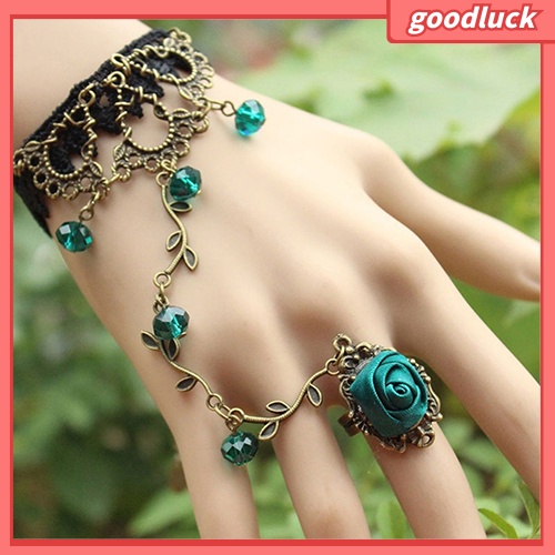 Vòng tay hợp kim ren hoa phối nhẫn đính hoa hồng dành cho nữ