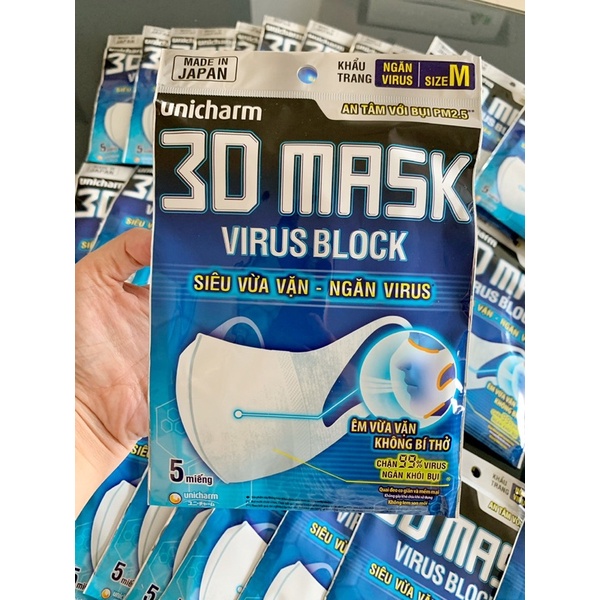 Gói 5 Cái Khẩu Trang 3D Mask Superfit Virus BlackSản Xuất Nhật Bản