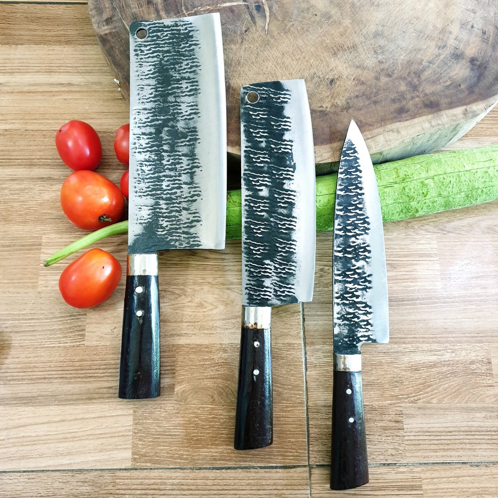 [ GIÁ SỈ ] Bộ 3 dao nhà bếp PLK 001 , rèn thủ công bằng nhíp xe ô tô, Bán sỉ không qua trung gian