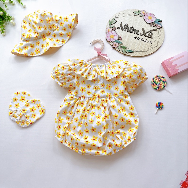 Body Hoa Mai Vàng Tặng Kèm Nón Và Giày Cho Bé Gái 3 Đến 12kg Chất Thô Cotton [A028]