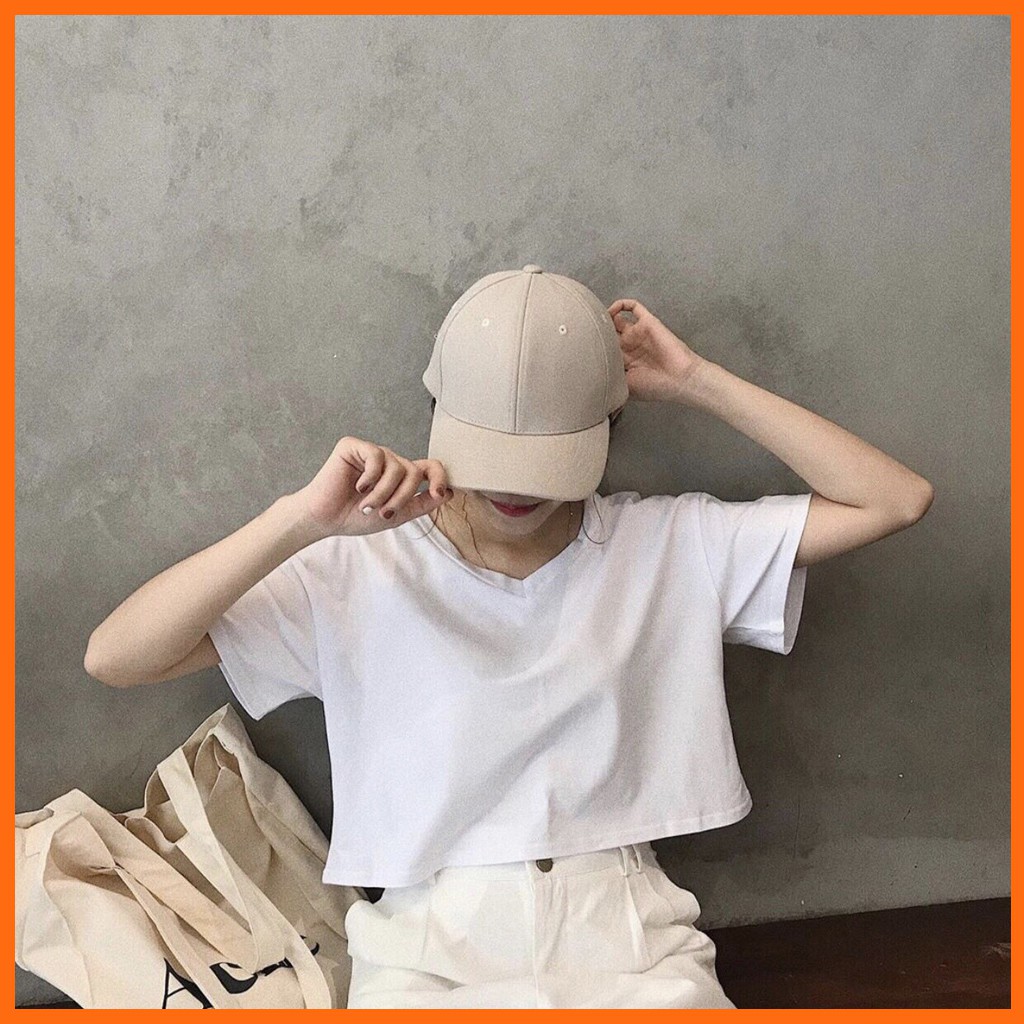 Áo croptop nữ cổ tim tay ngắn form rộng Madela 100% cotton, Croptop cổ chữ V, Áo thun nữ kiểu Croptop form rộng