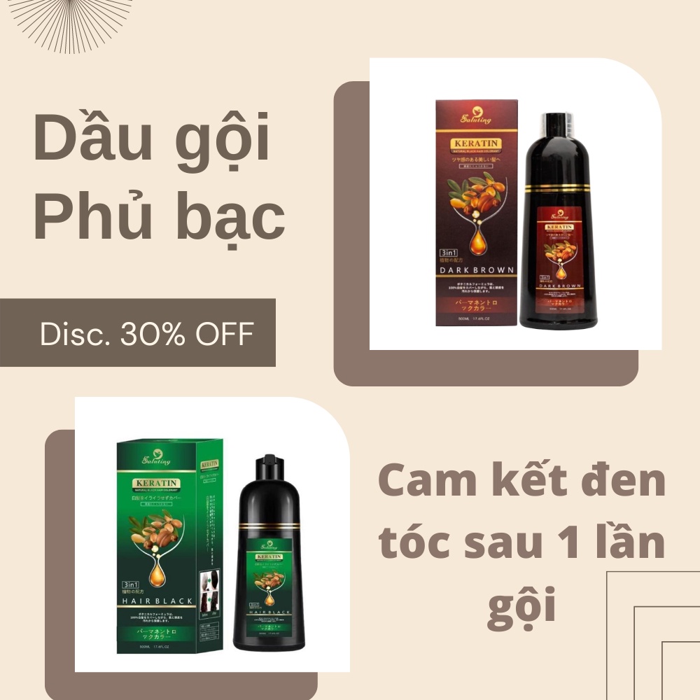 DẦU GỘI PHỦ BẠC KERATIN 500ml - DẦU GỘI NHUỘM ĐEN, NÂU TÓC THẢO DƯỢC AN TOÀN CHO DA ĐẦU