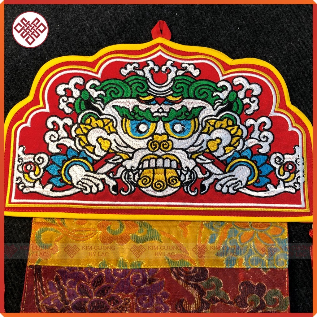 Phướn Bát Cát Tường  Mật Tông [Kim Cương Hỷ Lạc] 150x25cm Gấm Lụa