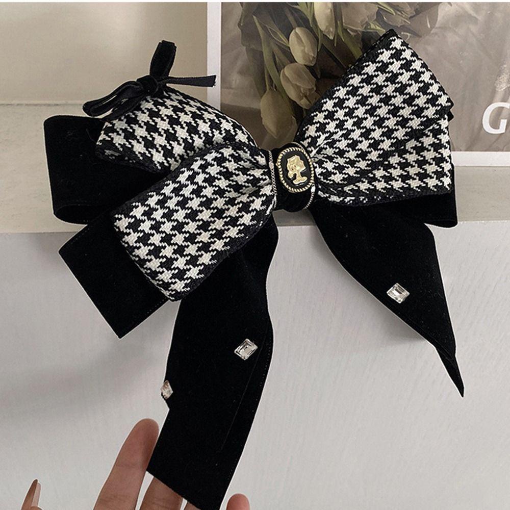 Kẹp Tóc Nơ Lớn Họa Tiết Kẻ Ô Retro Thanh Lịch Cho Nữ