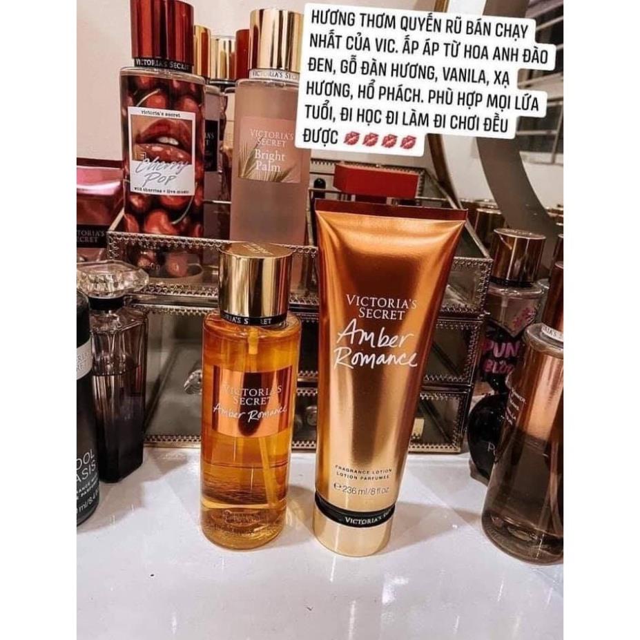 COMBO xịt thơm và dưỡng ẩm Victoria Secret Amber Romance