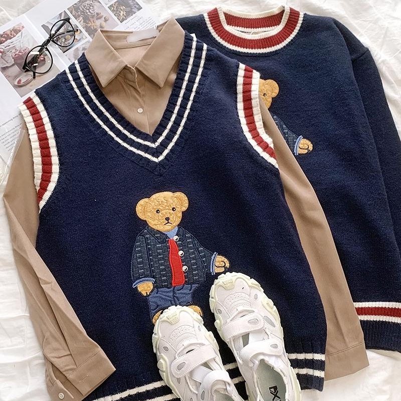 Áo len gile gấu nữ sinh 🐻♥️ style ulzzang Hàn Quốc