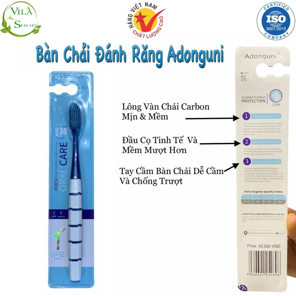 (Hộp 30 Chiếc) Bàn Chải Đánh Răng Người Lớn, Bàn Chải Răng Adonguni NO.270, Sợi Lông Siêu Mềm Giúp Bảo Vệ Nướu