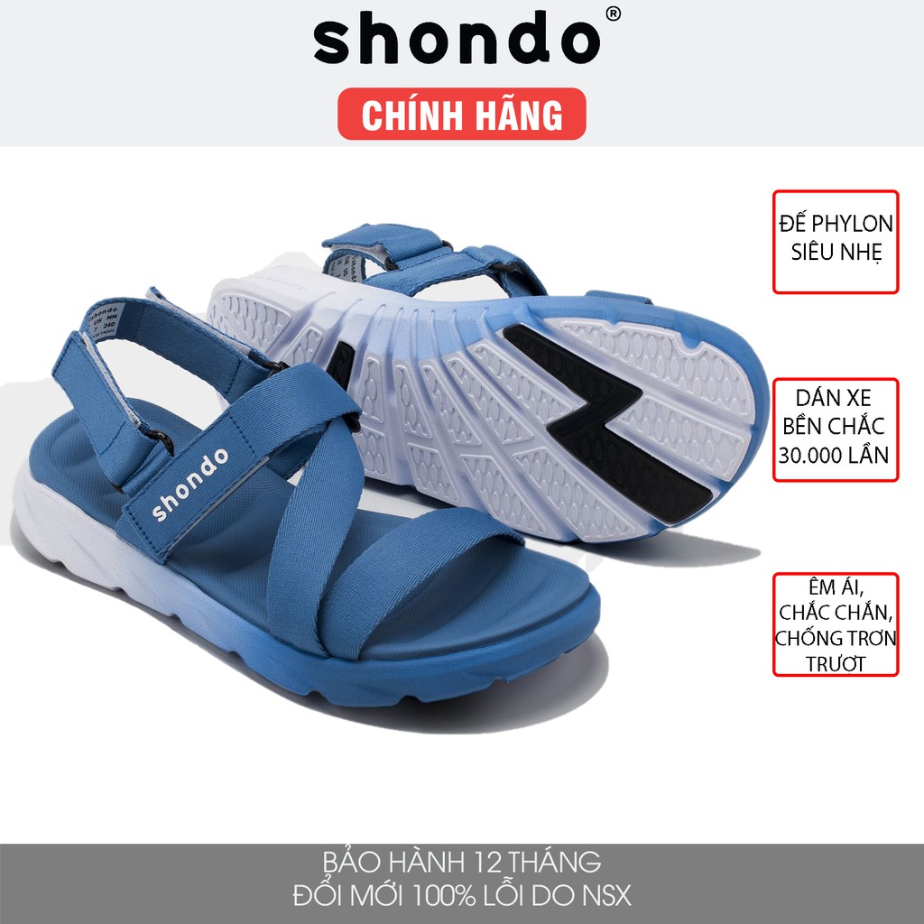 Giày sandal Shondo nam nữ đi học F6 đế bằng ombre xanh parisian trắng F6S0339