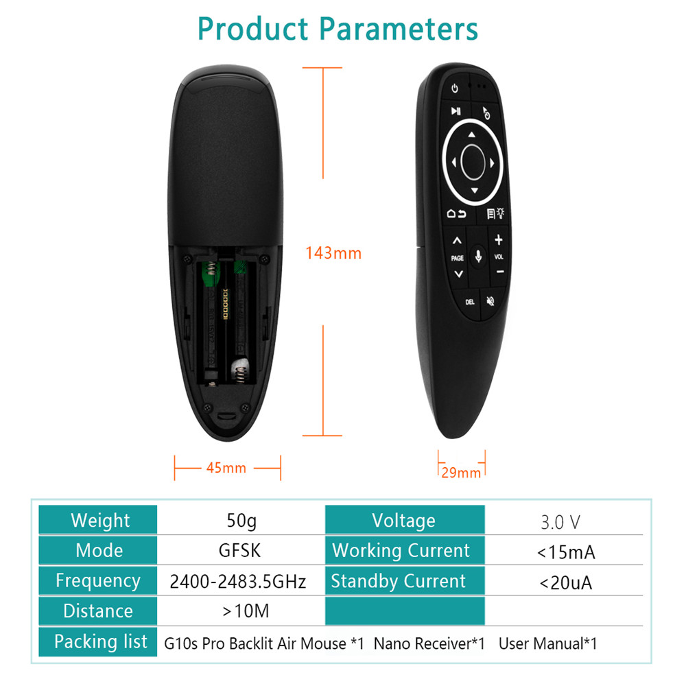 Điều khiển từ xa bằng giọng nói G10S pro cho Android Tv Box máy tính bàn
