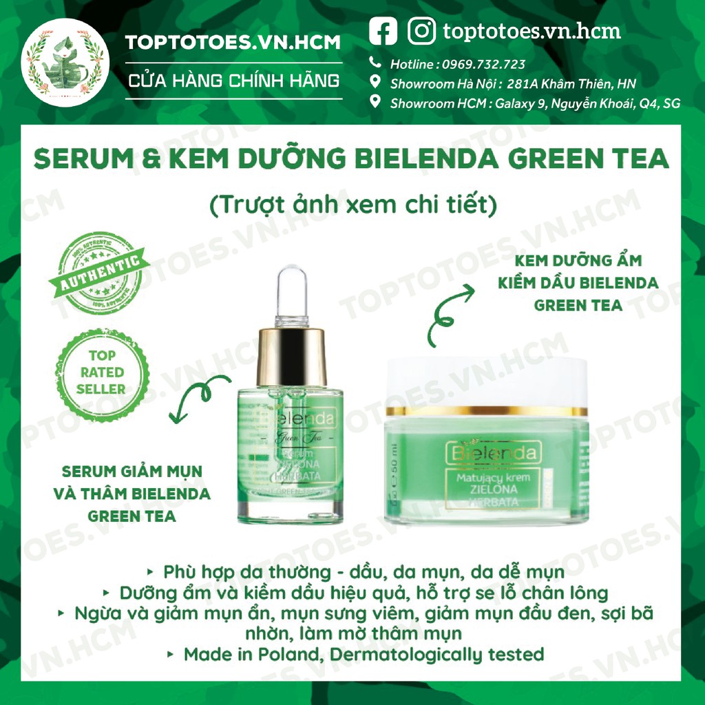 Serum & Kem dưỡng Bielenda Green Tea kiềm dầu, giảm mụn và thâm