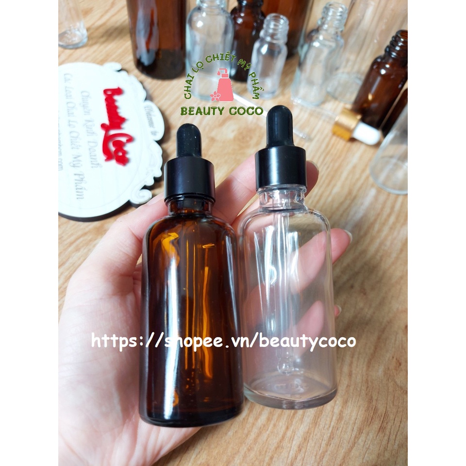 Chai đựng tinh dầu ống bóp đen lọ chiết serum thủy tinh 10ml 20ml 30ml 50ml 100ml