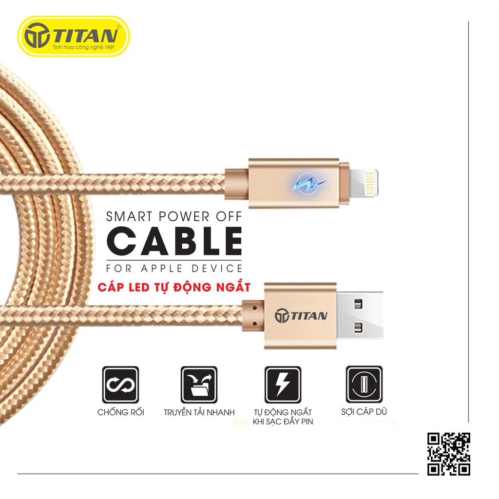 Cáp TITAN CL22 chân Lightning , tự ngắt , dài 3m