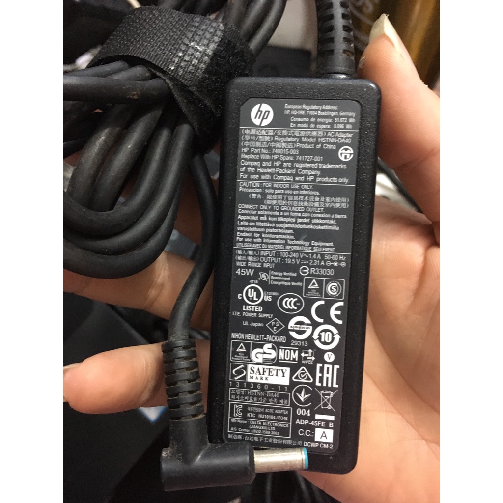 QUA SỬ DỤNG, XỊN  Nguồn Sạc điệp Laptop HP 45w 19.5v 2.31 2,31 1.58 A 1,58 chân kim to zxanh nhỏ Φ4.5 *3.0mm Pavilion