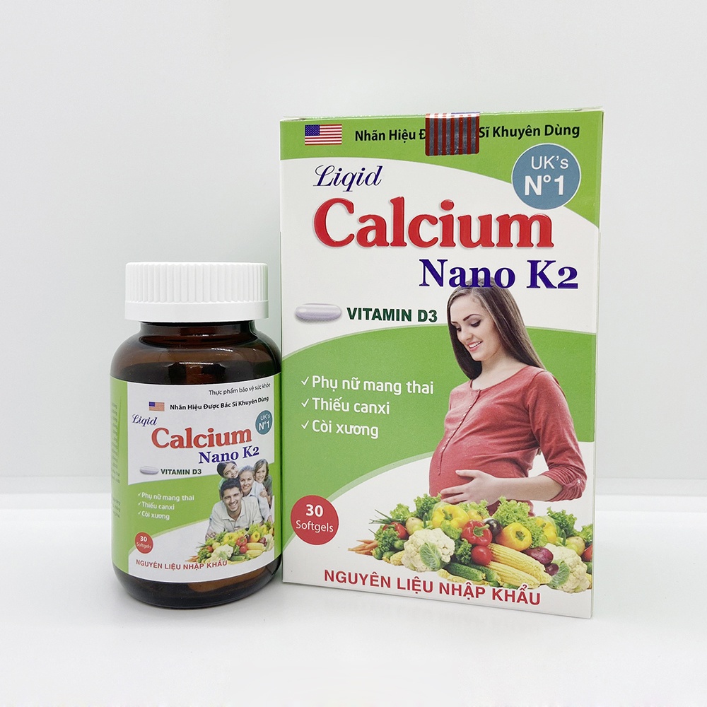 "Chính Hãng " Viên uống Liqid calcium nano k2 bổ sung canxi cho cơ thể (Lọ 30 viên )