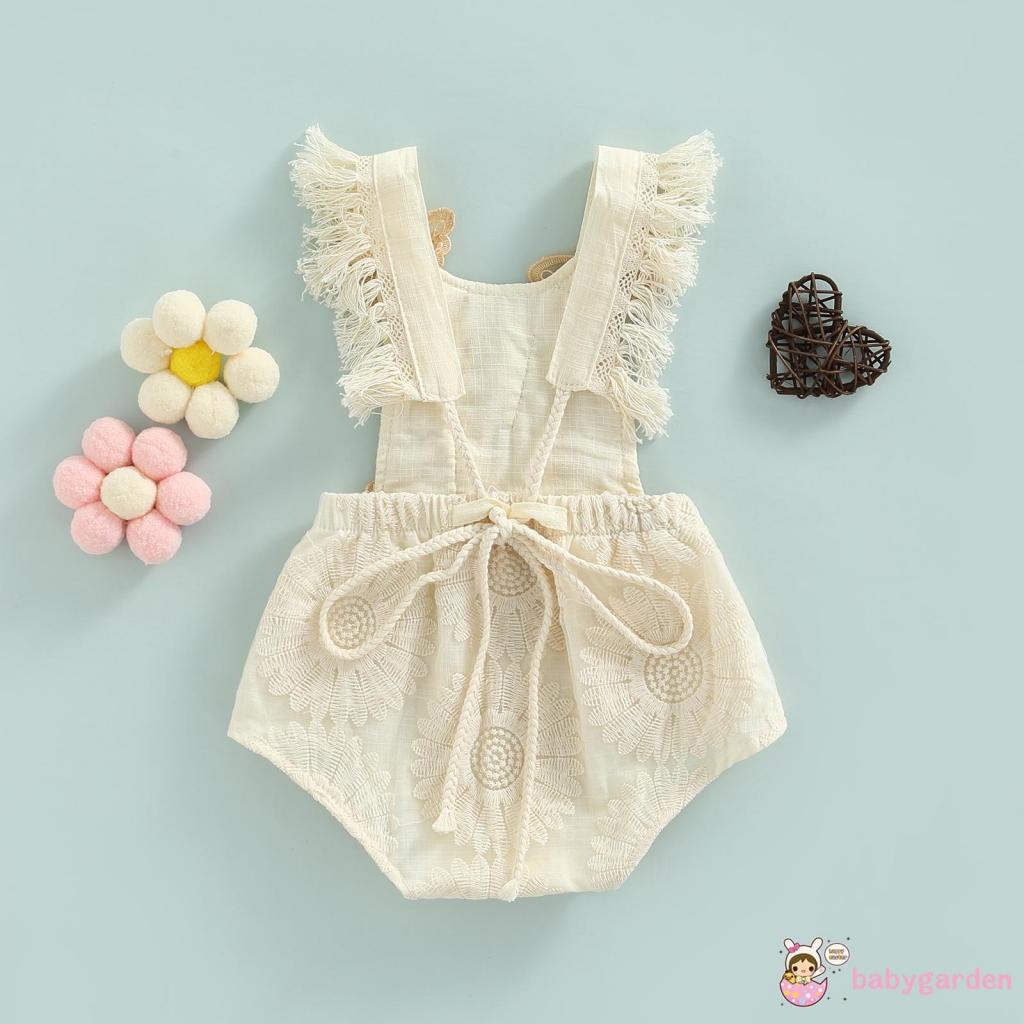 Bộ Áo Liền Quần Sát Nách Phối Ren Tua Rua Thời Trang Mùa Hè Cho Bé Gái 0-24 Tháng Tuổi