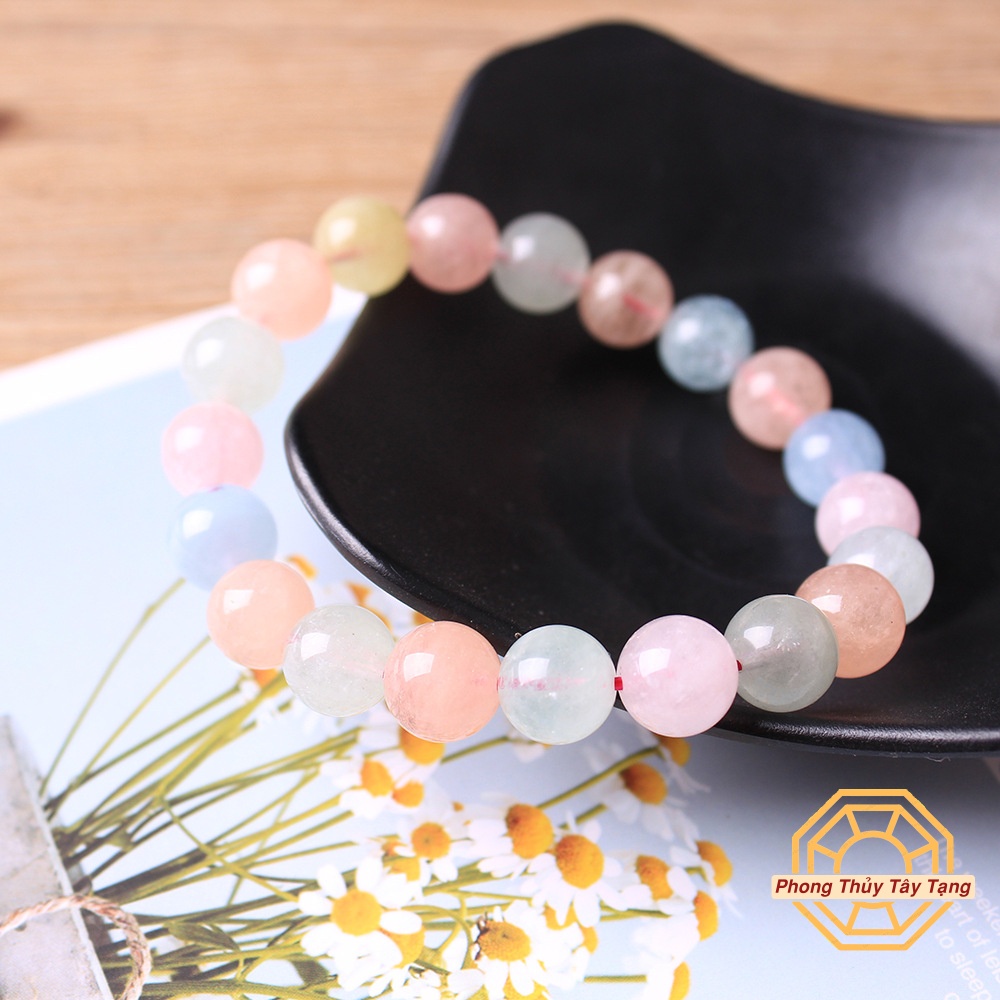 Vòng tay phong thuỷ Đá Beryll Đa Sắc [TẶNG HỘP GỖ] May Mắn cho nữ mệnh Kim Mộc Thuỷ Hoả Thổ - Phong Thủy Tây Tạng