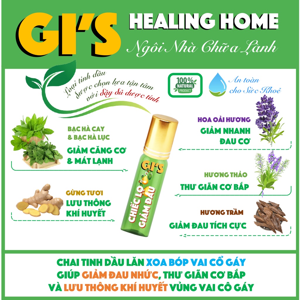 Dầu Ấm Xoa Bóp VAI CỔ GÁY GI’S Healing Home – Giảm đau và Lưu thông khí huyết – Tinh dầu thiên nhiên đầy đủ Dược Tính