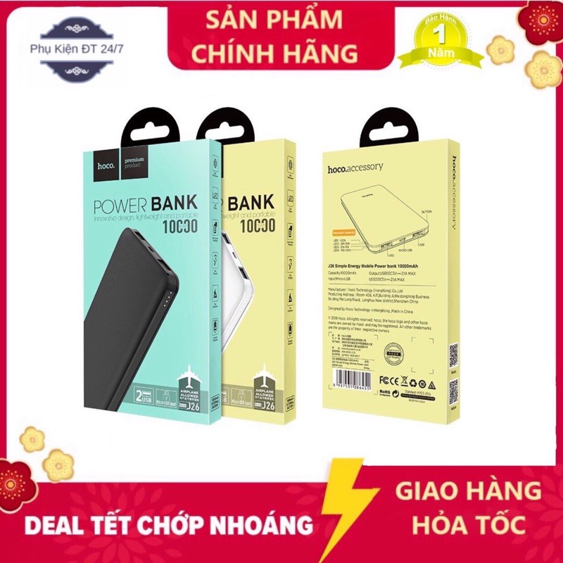 [HOCO] Pin/Sạc dự phòng 10000MAH 2 cổng ra HOCO J26 - Lỗi 1 Đổi 1- [BẢO HÀNG 12 THÁNG]