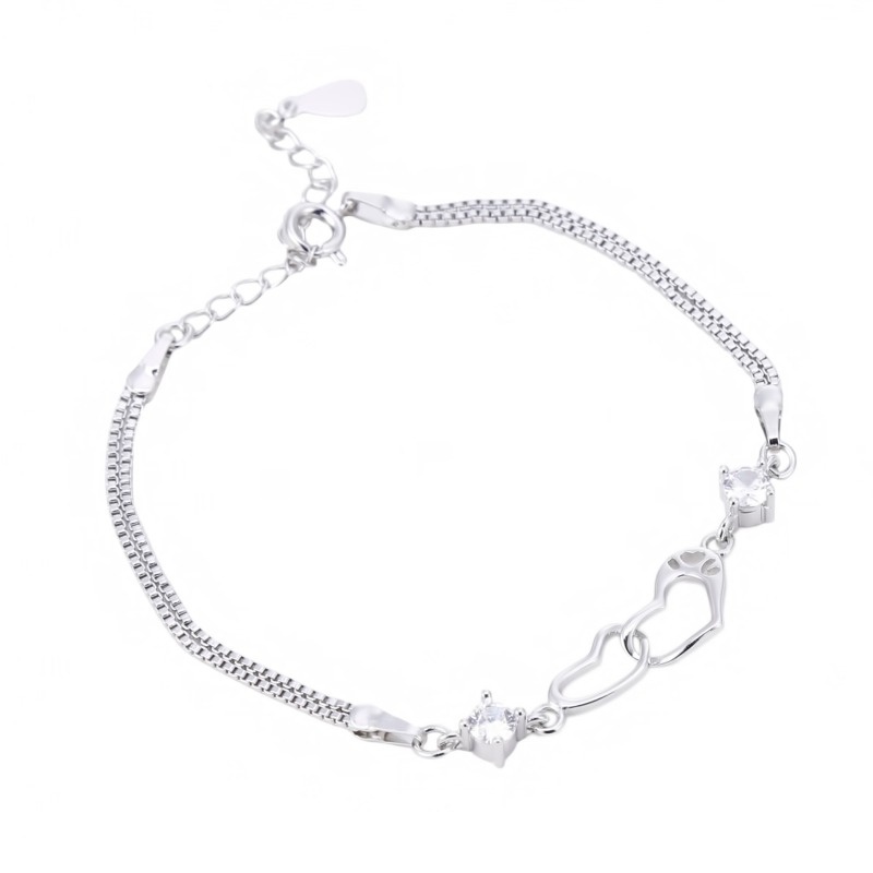 New Summer Style Romantic Double Heart Bracelet Women 925 Silver Wedding Crystal Bracelets Pulseras Fine Jewelry