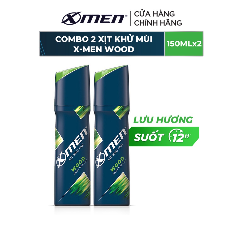 [Mã COSMEN giảm 8% đơn 250K] Combo 2 Xịt khử mùi X-men Wood 150ml