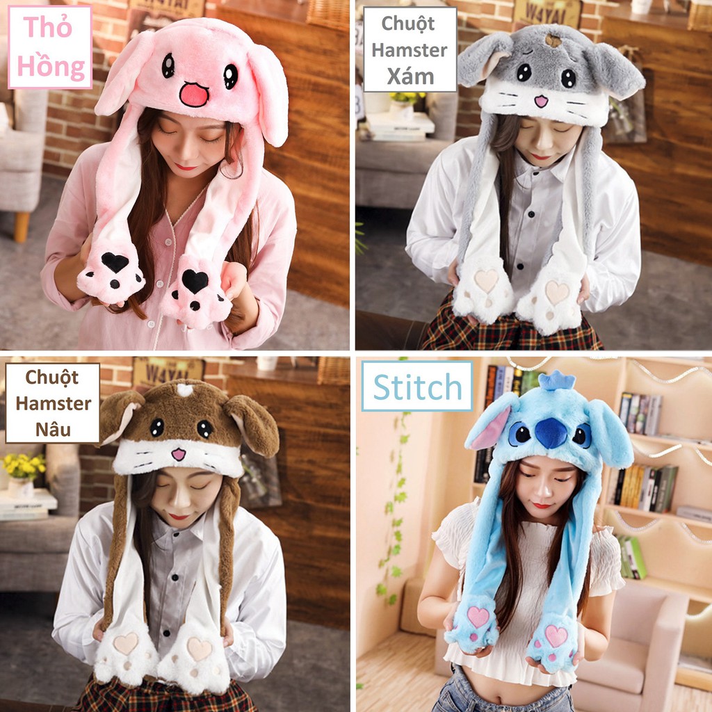 Mũ tai thỏ giật giật 2 tai cho bé Kpop Hàn Quốc