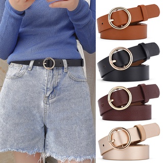 Dây nịt thắt lưng da khóa tròn mạ vàng basic cấ tính Ulzzang